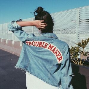 High Heels Suicide Trouble Maker Denim Jacket Size M Blue